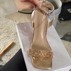 SHEIN Gold Glitter Strap Heels